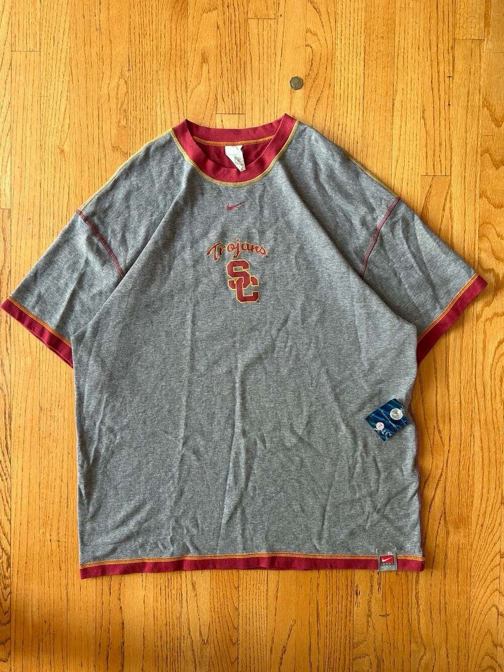 Vintage Nike Team USC Trojans Gray Heather Ringer T-Shirt XL